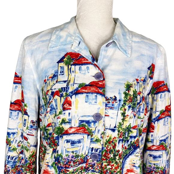 Coldwater Creek Jacket PL Large Petite Watercolor Blazer Linen Blend - Picture 3 of 9